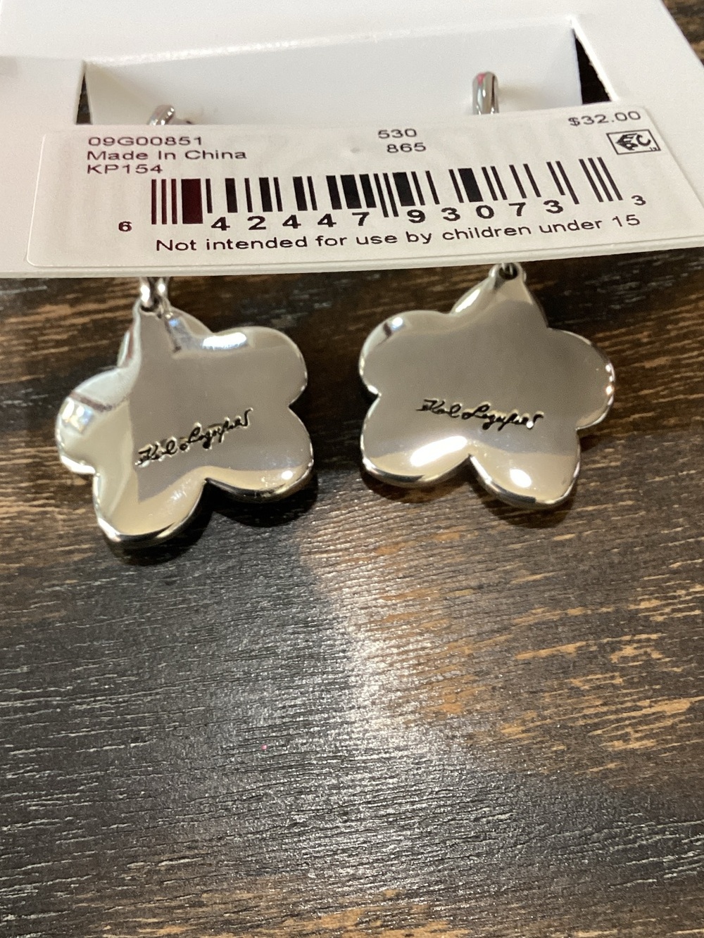 Karl Lagerfeld Black Flower Drop Earrings with Silver KARL - Picture 2 of 4